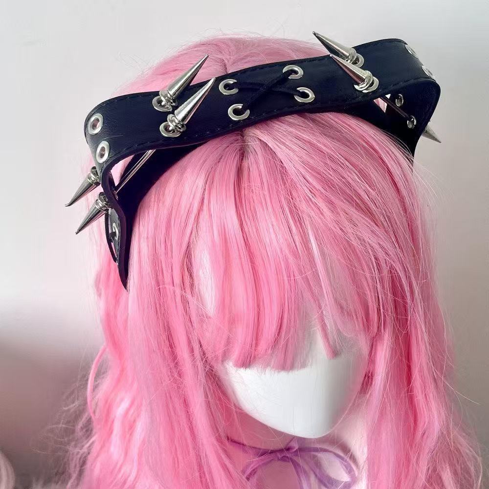Men Accessories Aesthetic - Punk Harajuku Rivet Headband, Y2K Alt