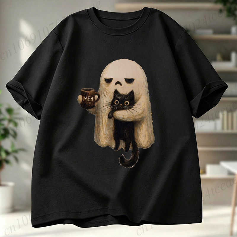 Ghost-Cat Shirt Spooky Black C - đánh giá và giá Men Accessories Aesthetic